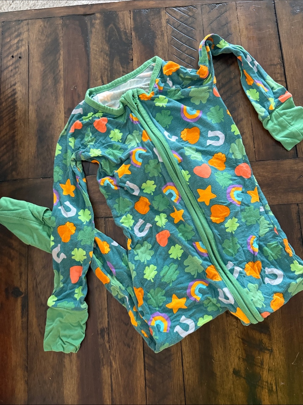 Little Sleepies Green Pajama Set with Rainbow, Shamrock & Orange Accents